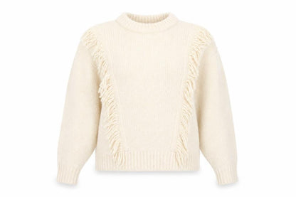 George Women Ivory Fringe Chunky Knit Crew Neck Jumper Size 12