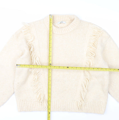 George Women Ivory Fringe Chunky Knit Crew Neck Jumper Size 12