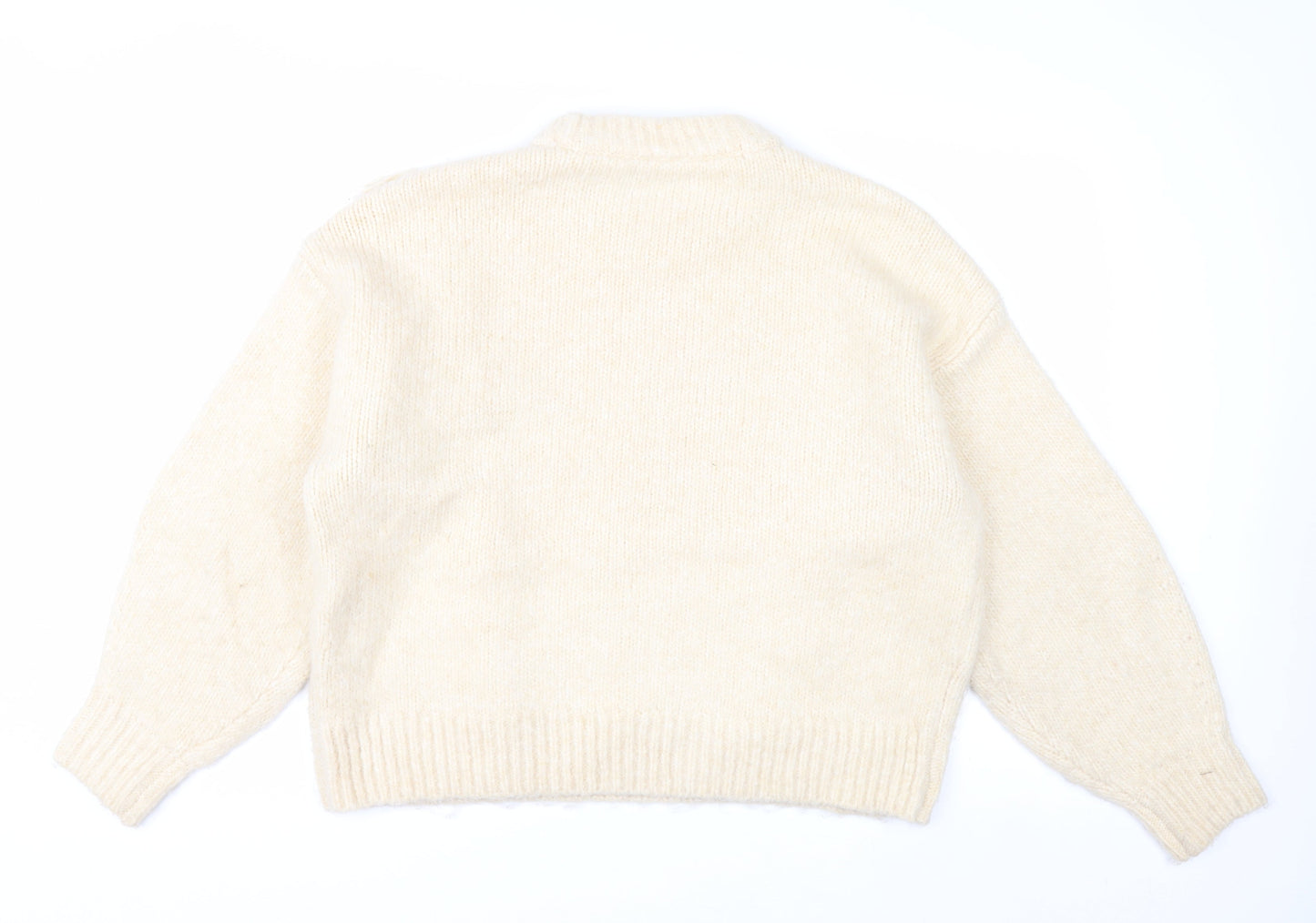George Women Ivory Fringe Chunky Knit Crew Neck Jumper Size 12