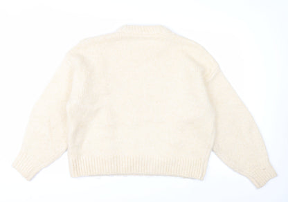 George Women Ivory Fringe Chunky Knit Crew Neck Jumper Size 12