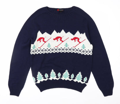 Sweater Shop Men's Blue Ski Pattern Acrylic Jumper M