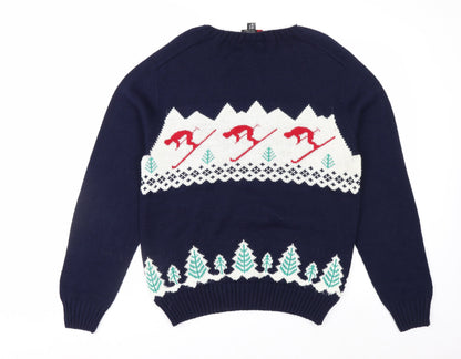 Sweater Shop Men's Blue Ski Pattern Acrylic Jumper M