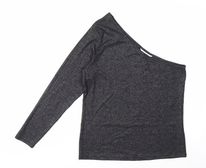 Marks and Spencer Women’s Black One Shoulder Glitter Long Sleeve Top Size 18