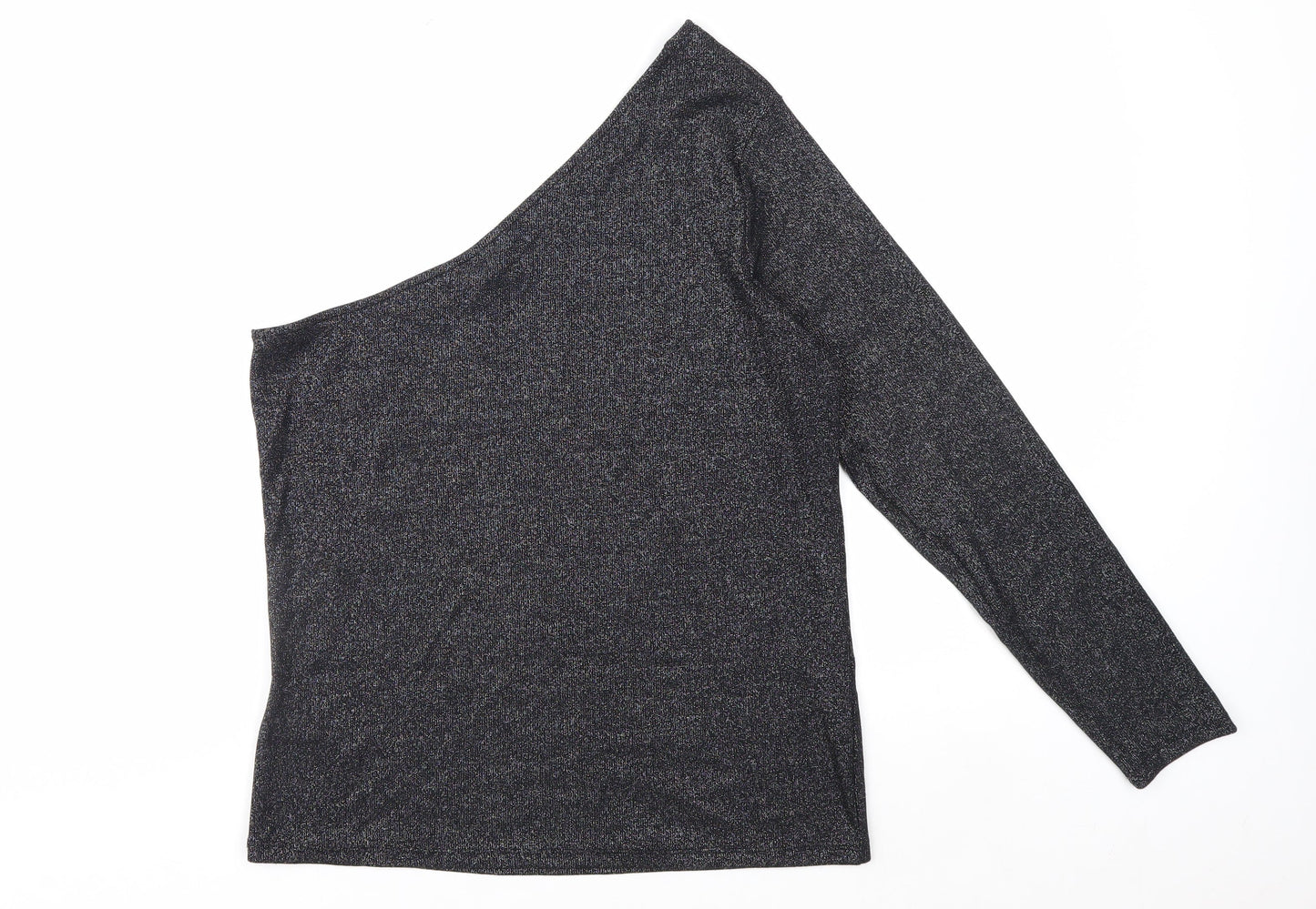 Marks and Spencer Women’s Black One Shoulder Glitter Long Sleeve Top Size 18
