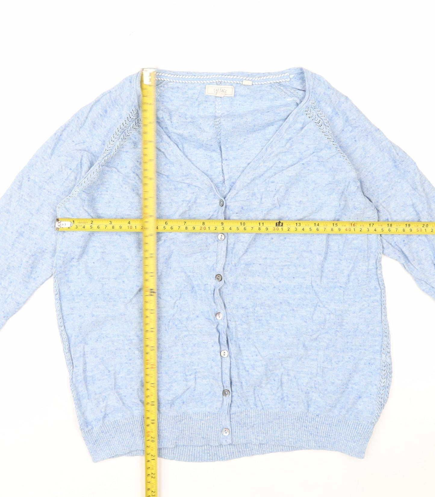 Fat Face Women Blue Cotton V-Neck Cardigan Size 12 Knit