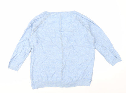 Fat Face Women Blue Cotton V-Neck Cardigan Size 12 Knit