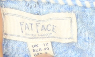 Fat Face Women Blue Cotton V-Neck Cardigan Size 12 Knit