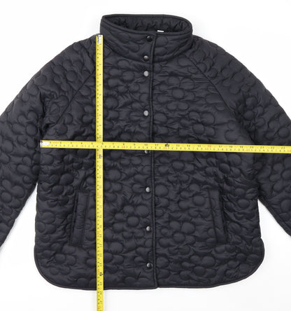 Denim & Co Womens Black Quilted Nylon Mid-Length Jacket L