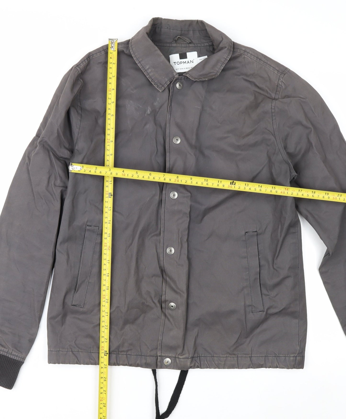Topman Men's Grey Cotton Coach Jacket Small Button Up Casual