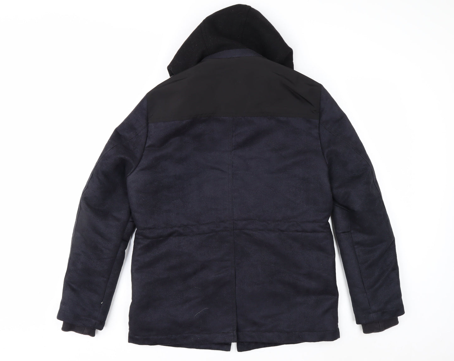 G2000 Men Blue Hooded Wool Trim Winter Parka Jacket Size 36