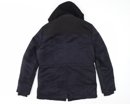 G2000 Men Blue Hooded Wool Trim Winter Parka Jacket Size 36