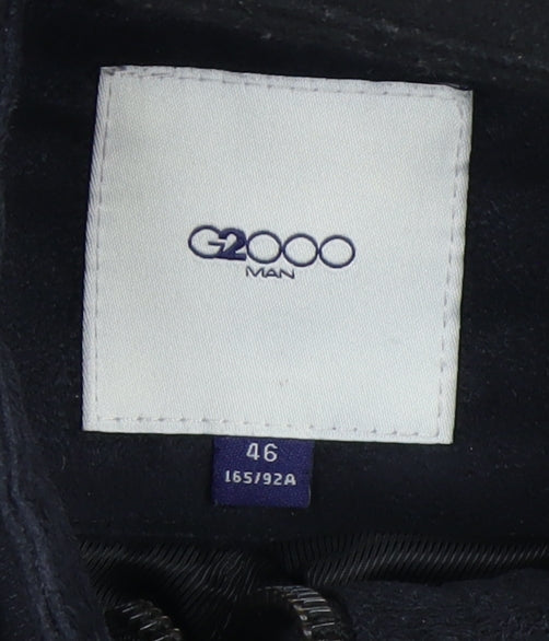G2000 Men Blue Hooded Wool Trim Winter Parka Jacket Size 36