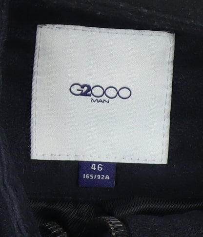G2000 Men Blue Hooded Wool Trim Winter Parka Jacket Size 36