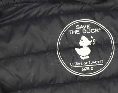 Save The Duck Women's Black Long Puffer Coat Size 10 Hooded Lightweight