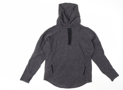 Marks and Spencer Women Grey Hooded Pullover Hoodie XS Fleece Polyester Warm Top