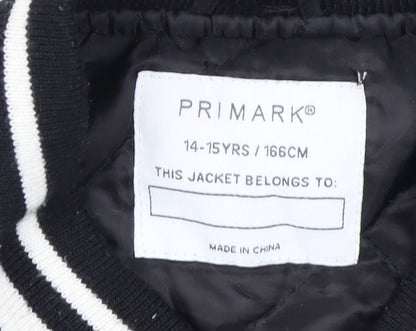 Primark Boys Black Varsity Jacket 14-15 Years NY Logo Button Up