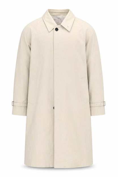 LIEU HOMME Men Beige Trench Coat M Collared Belted Classic Long