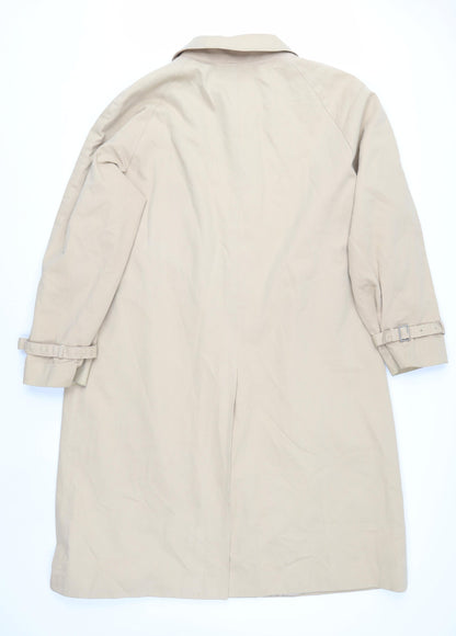 LIEU HOMME Men Beige Trench Coat M Collared Belted Classic Long