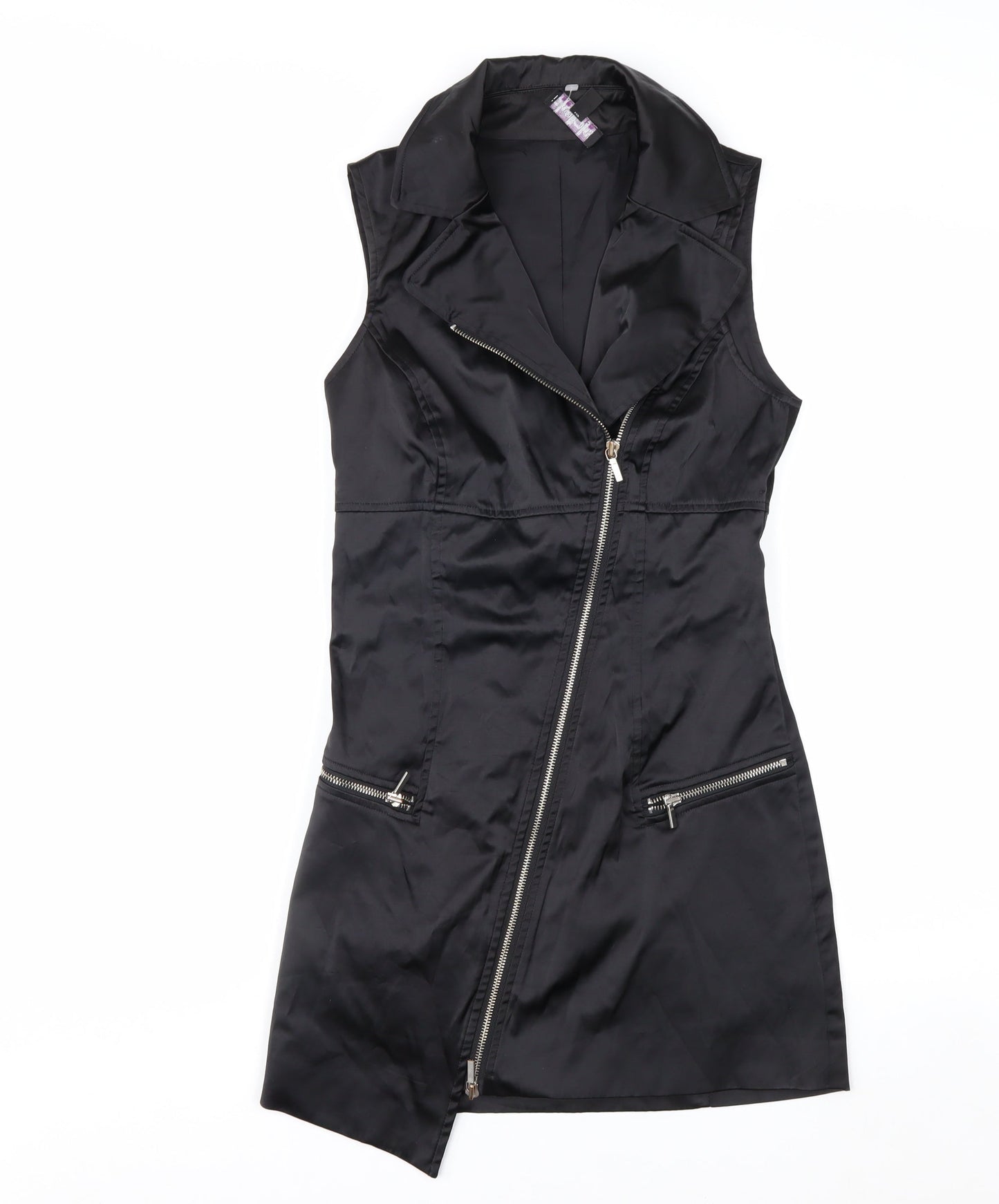 bebe Women’s Black XS Asymmetric Zip Sleeveless Mini Dress