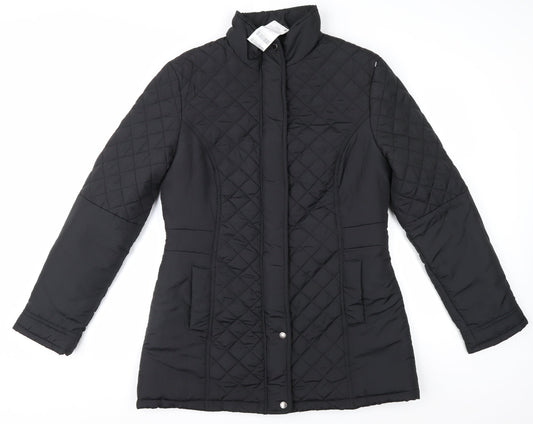 Next Women's Black Quilted Mid-Length Coat Size 16 Regular