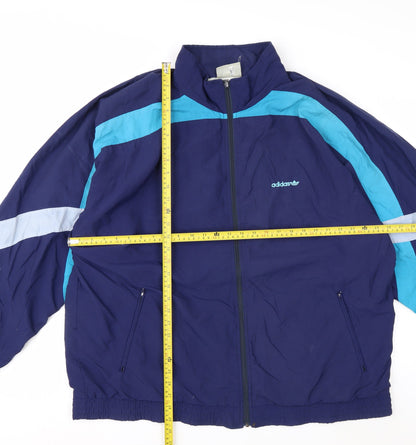 Adidas Men's Blue XL Retro Windbreaker Jacket with Full Zip