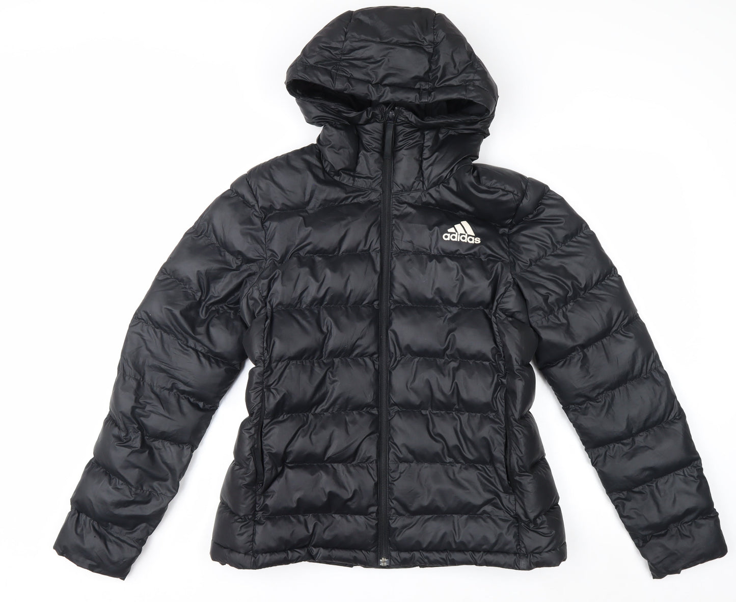 Adidas Women's Black Puffer Jacket Hooded Size M 12-14 Winter Coat