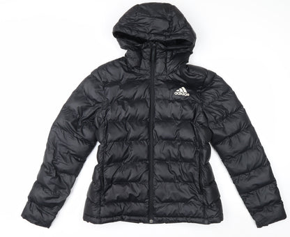 Adidas Women's Black Puffer Jacket Hooded Size M 12-14 Winter Coat