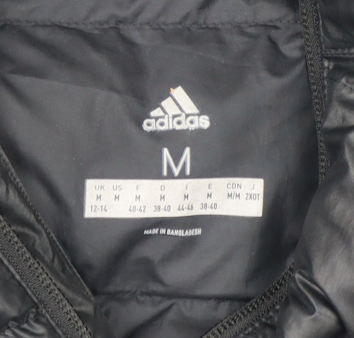 Adidas Women's Black Puffer Jacket Hooded Size M 12-14 Winter Coat