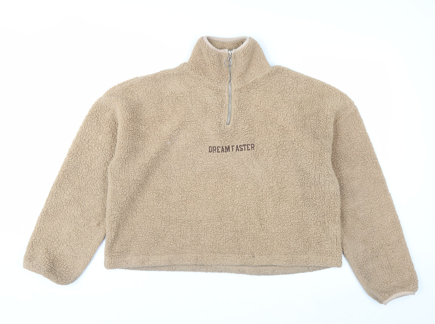 Addax Women Beige 1/4 Zip Fleece Pullover Sweatshirt L