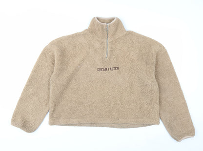 Addax Women Beige 1/4 Zip Fleece Pullover Sweatshirt L