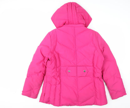 Marks and Spencer Per Una Women's Pink Puffer Jacket L Hooded Winter Coat