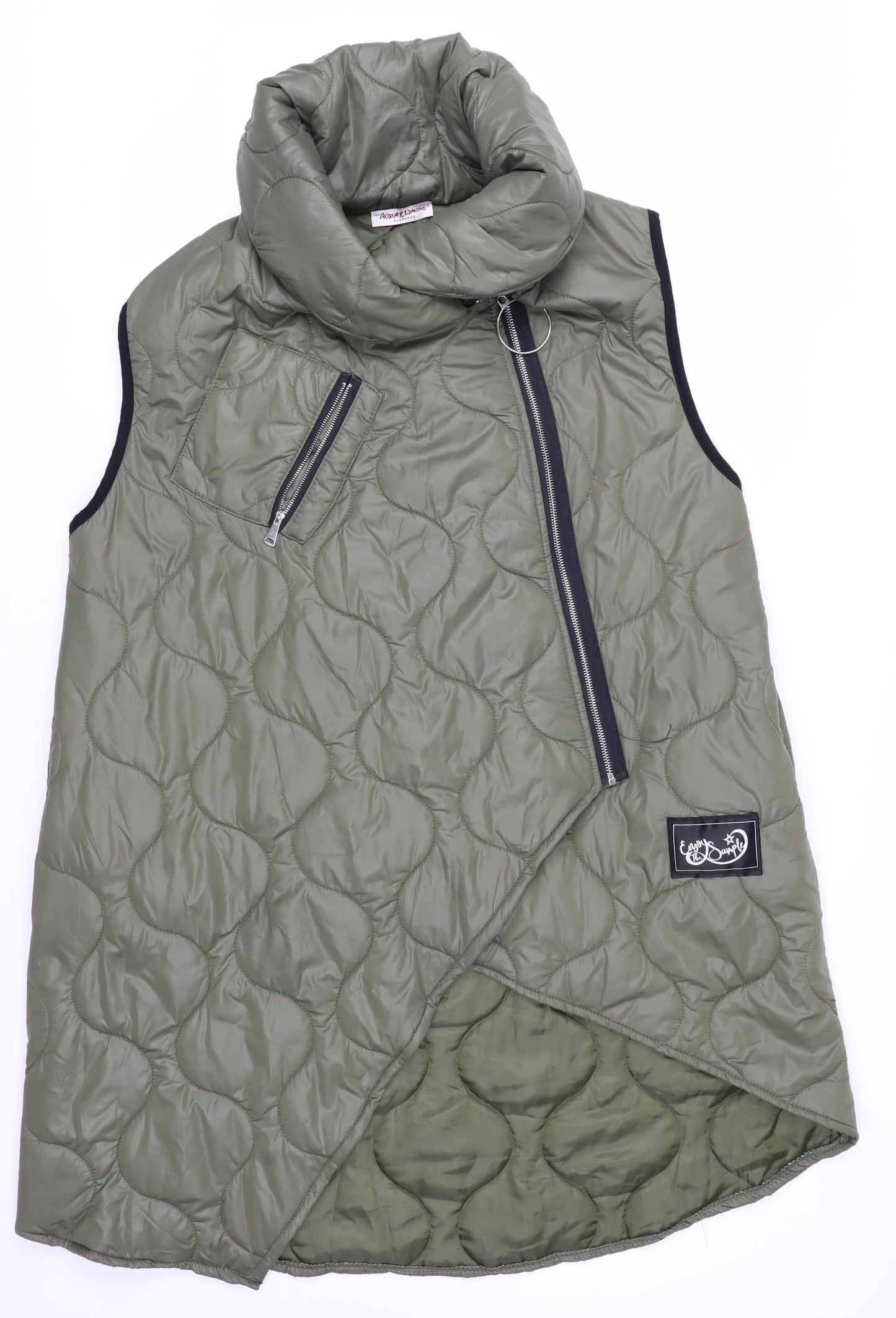Aqua & Limone Womens Green Quilted Zip Waistcoat M
