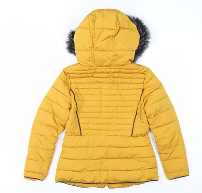 New Look Women’s Yellow Faux Fur Hooded Puffer Jacket UK 8