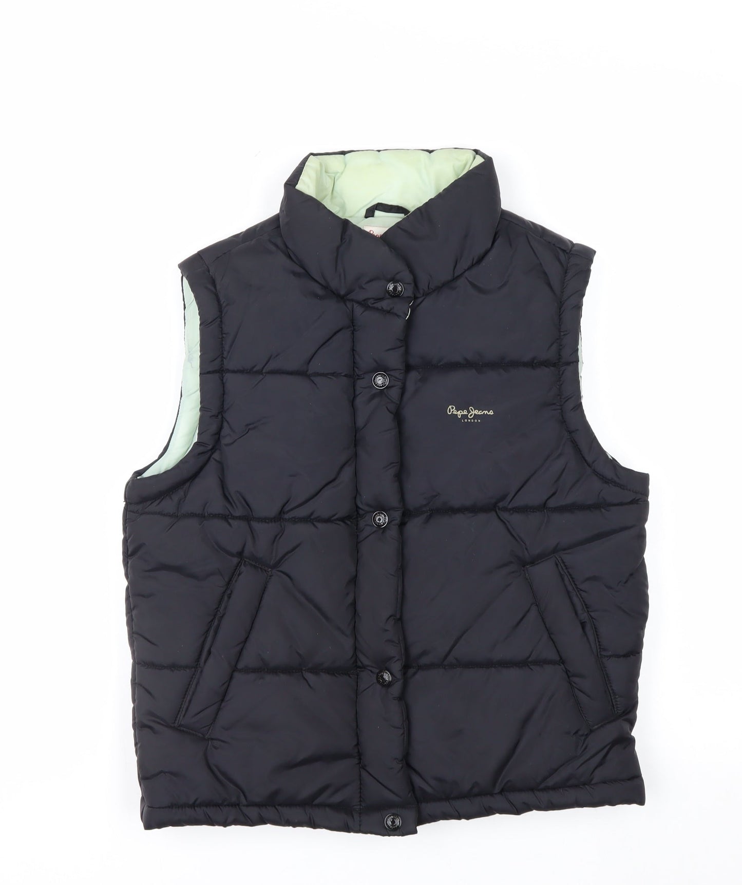 Pepe Jeans Women’s Black Puffer Waistcoat S Quilted Button Winter Gilet