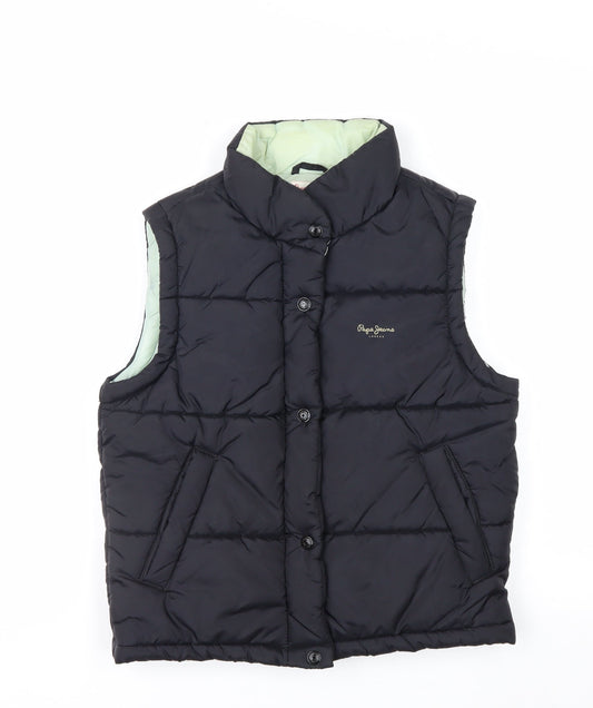 Pepe Jeans Women’s Black Puffer Waistcoat S Quilted Button Winter Gilet