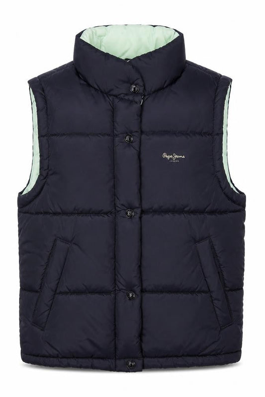 Pepe Jeans Women’s Black Puffer Waistcoat S Quilted Button Winter Gilet