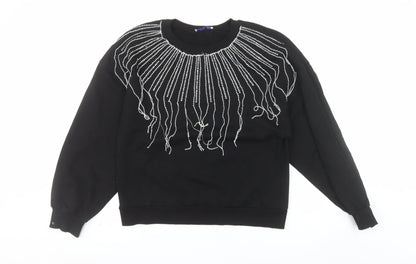 ZARA Trafaluc Women Black Beaded Pullover Sweatshirt Size M