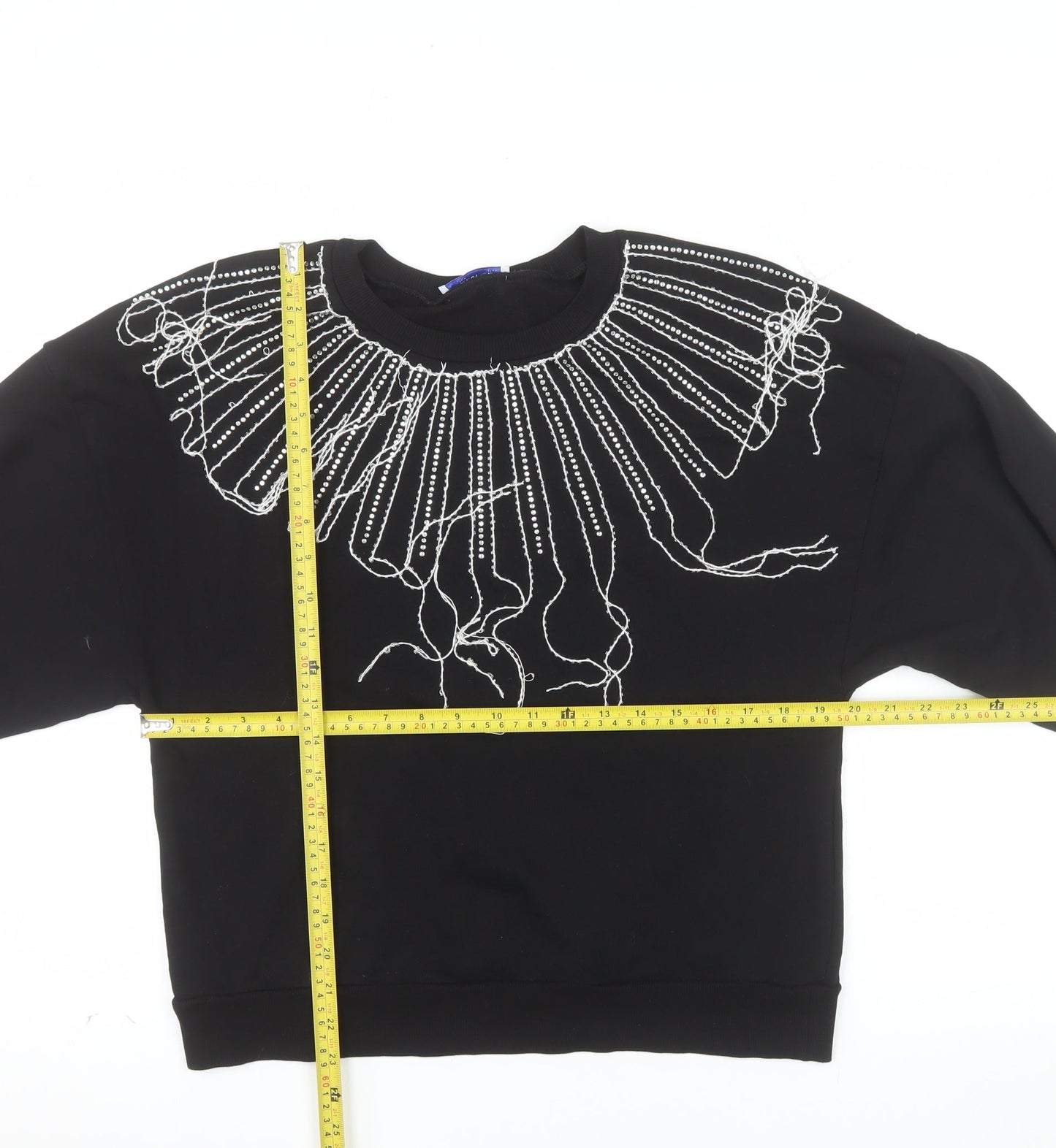 ZARA Trafaluc Women Black Beaded Pullover Sweatshirt Size M