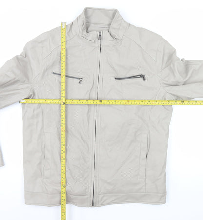 Michael Kors Men's Beige Biker Jacket Size L Faux Leather Full Zip