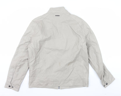 Michael Kors Men's Beige Biker Jacket Size L Faux Leather Full Zip