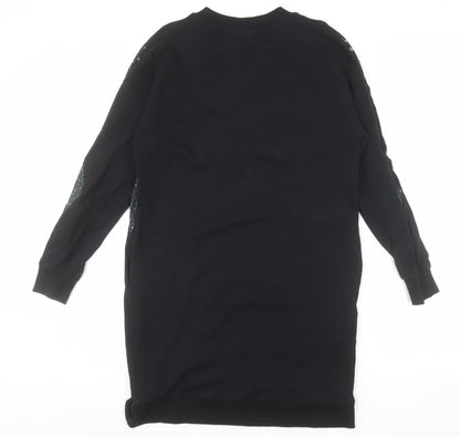 Oliver Bonas Womens Black Floral Panel Long Sleeve Pullover Sweatshirt Dress UK 12