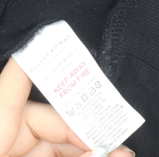 Oliver Bonas Womens Black Floral Panel Long Sleeve Pullover Sweatshirt Dress UK 12