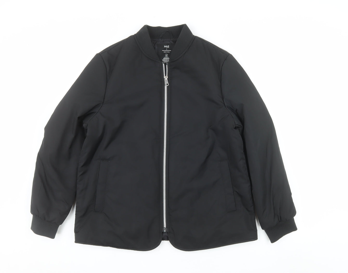 Marks and Spencer Women's Black Size 12 Bomber Jacket Shower Resistant