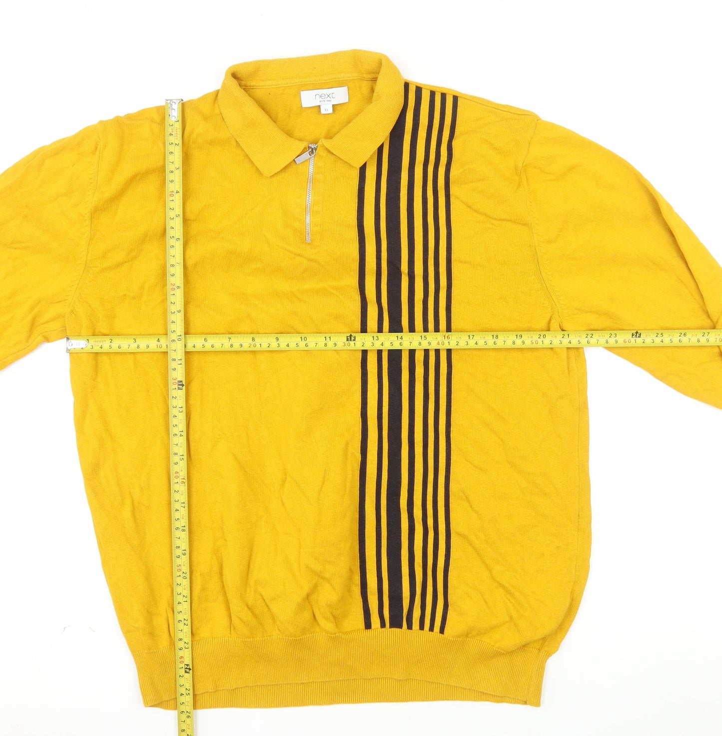 Next Men's Yellow XL Collared Half Zip Cotton Jumper