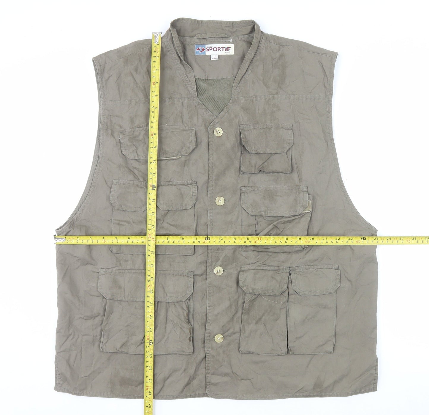 Sportif Men’s Brown Cotton Fishing Waistcoat L with Multiple Pockets
