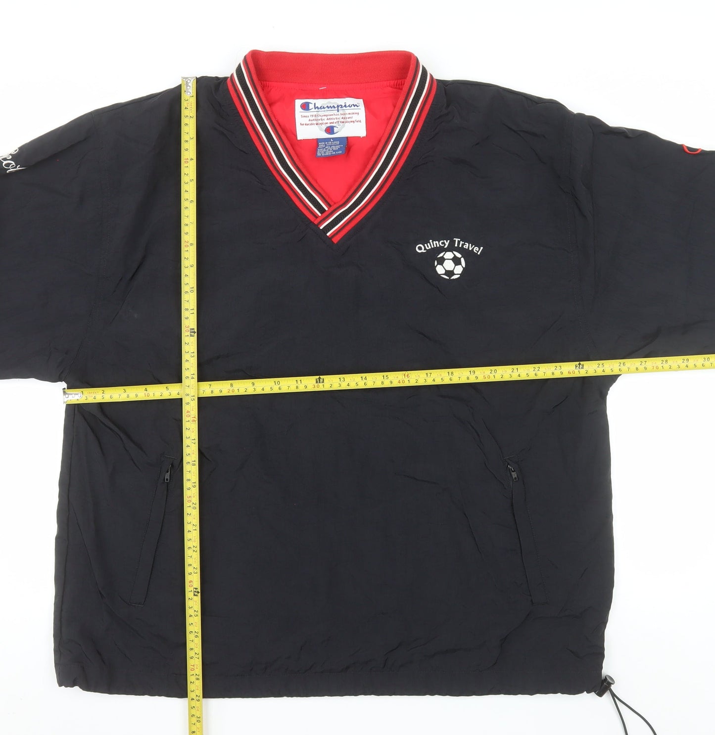 Champion Men's Black L V-Neck Pullover Sweatshirt Quincy Travel Logo