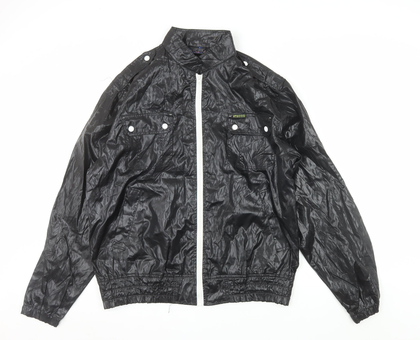 Mecca Men's Black Bomber Jacket L Stand-Up Collar Full Zip