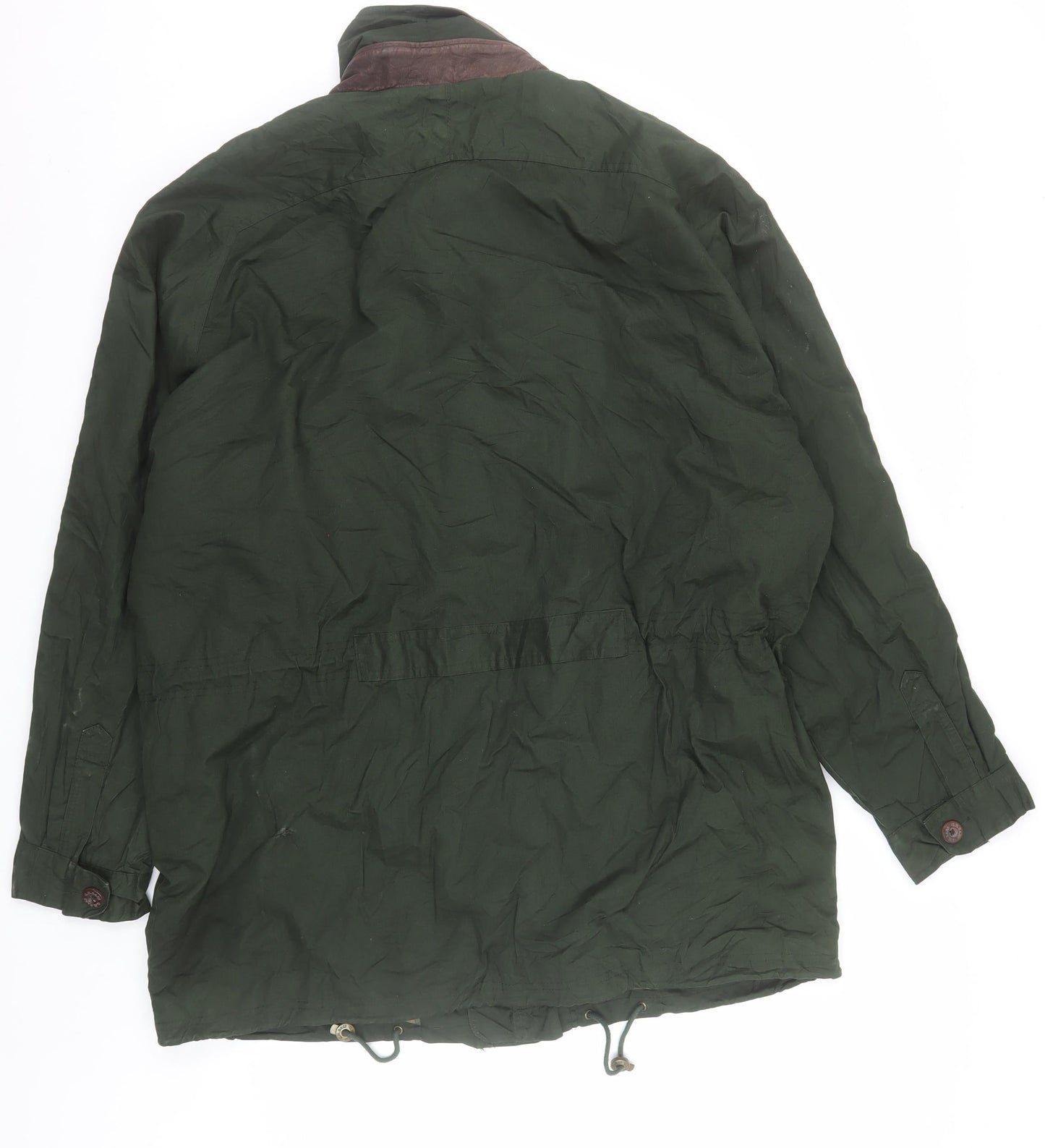 Bass Men's Green Cotton Field Jacket L Leather Collar Outdoor Style