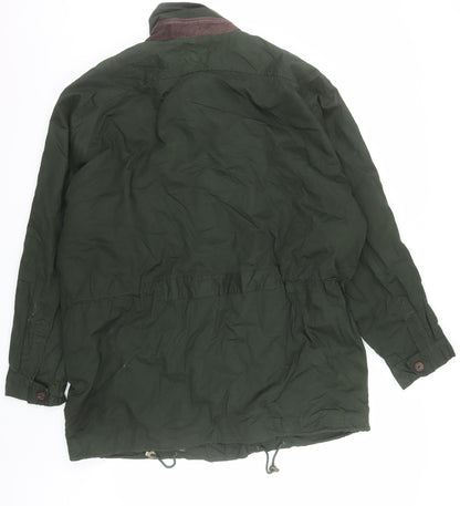 Bass Men's Green Cotton Field Jacket L Leather Collar Outdoor Style