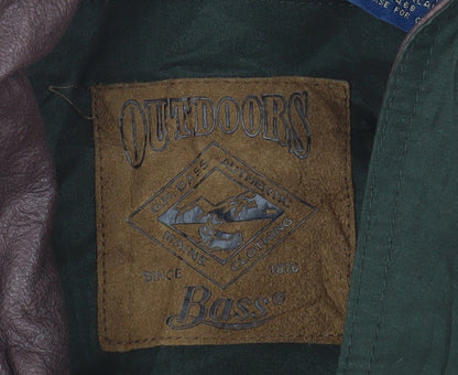 Bass Men's Green Cotton Field Jacket L Leather Collar Outdoor Style